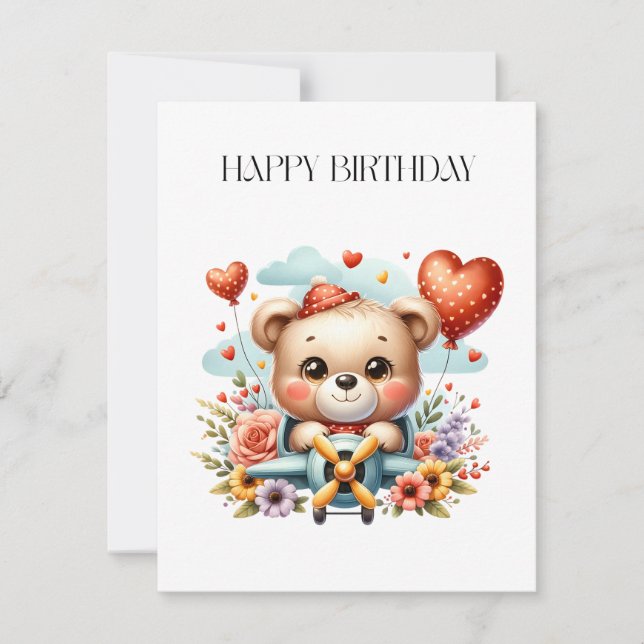 Teddy Bear Pilot Birthday Card (Front)