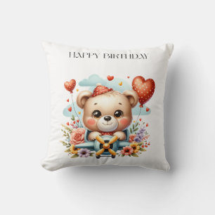 Teddy Bear Pilot Birthday Cushion