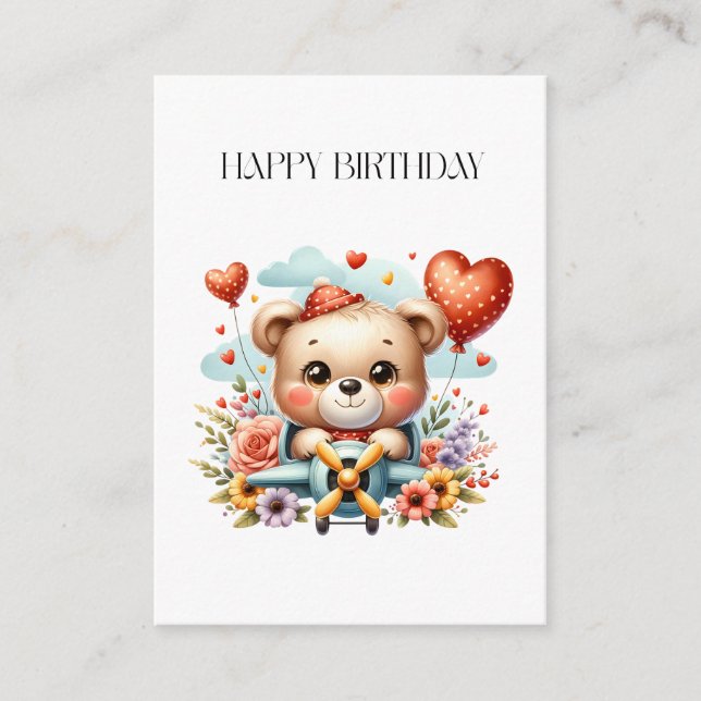 Teddy Bear Pilot Birthday Enclosure Card (Front)