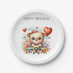 Teddy Bear Pilot Birthday Paper Plate