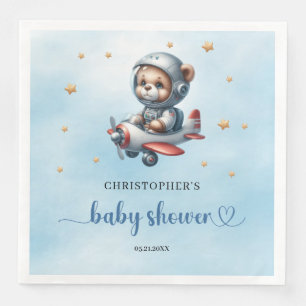 Teddy bear pilot boy baby shower napkin