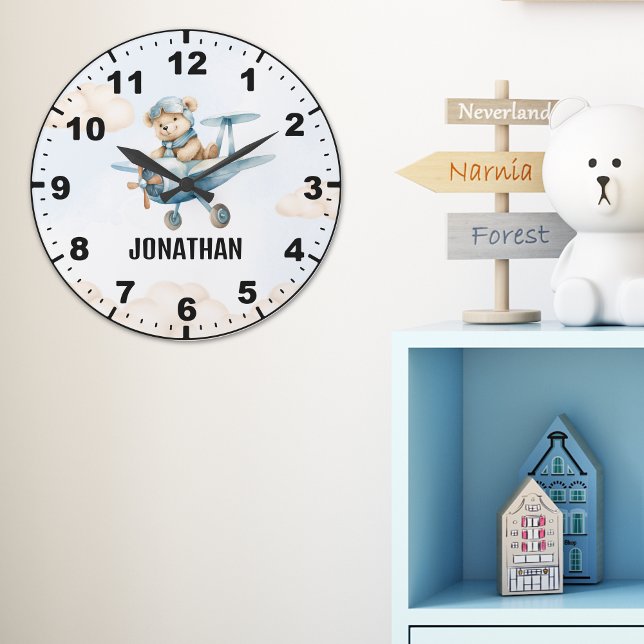 Teddy Bear Pilot in a Sky Adventure Large Clock (Creator Uploaded)