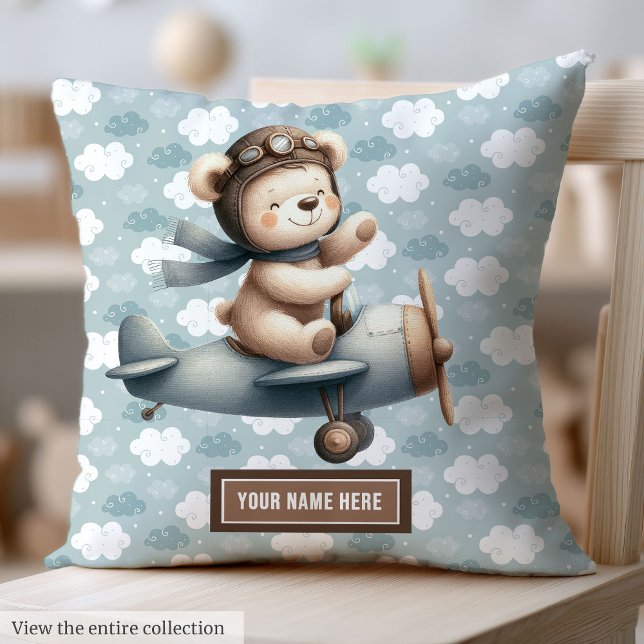 Teddy Bear Pilot Personalised Baby Boy Pillow (Teddy Bear Pilot Personalized Baby Boy Pillow)