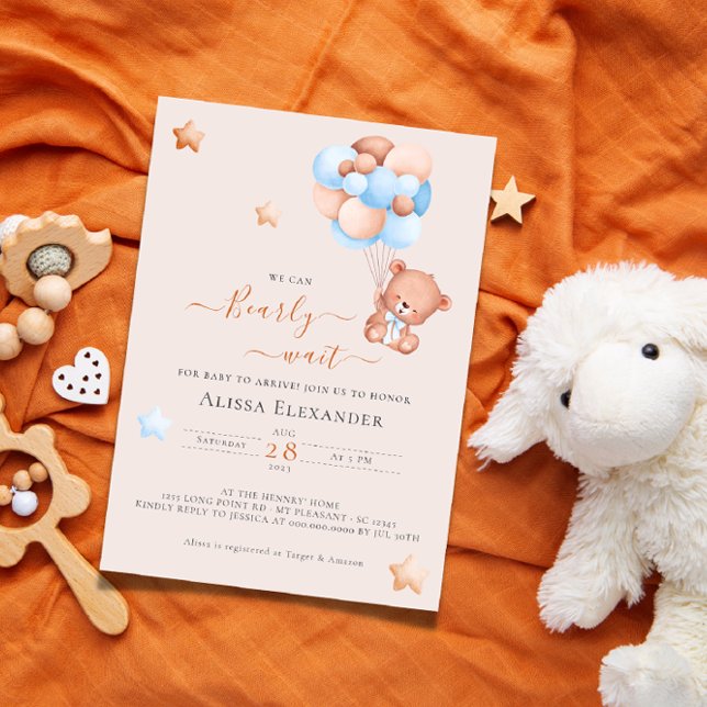 Teddy bear pink and blue balloons baby shower invitation (Creator Uploaded)