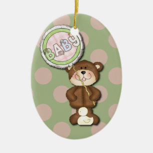 Teddy Bear Pink and Green Ceramic Tree Decoration