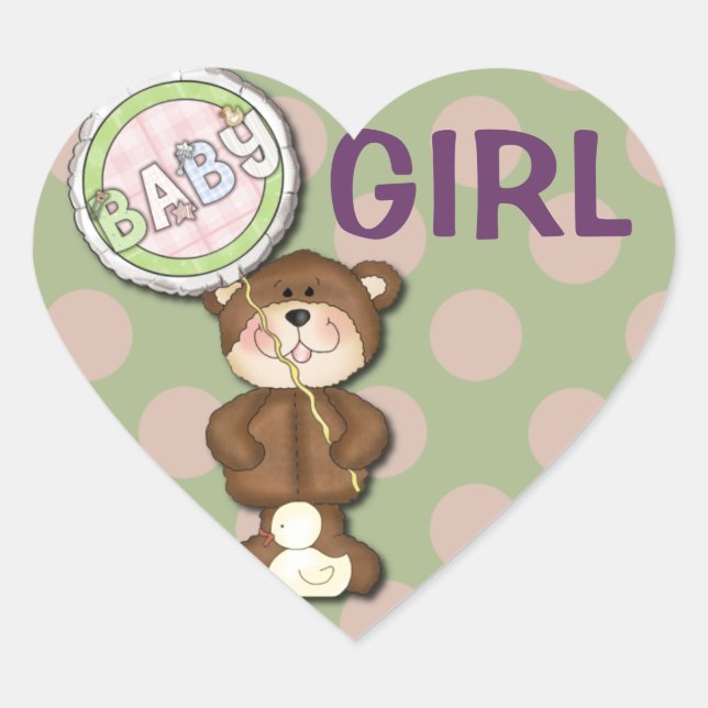 Teddy Bear Pink and Green Heart Sticker (Front)