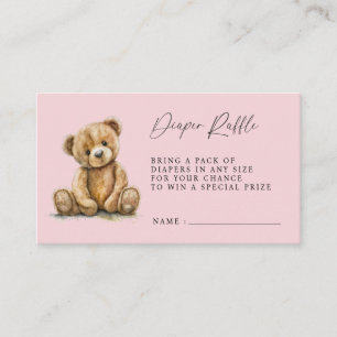 Teddy Bear Pink Baby Girl Shower Diaper Raffle Enclosure Card