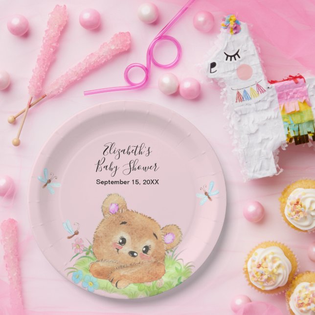 Teddy Bear Pink Baby Girl Shower Gift  Paper Plate (Party)