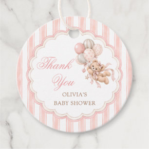 Teddy Bear Pink Baby Shower Favour Tags