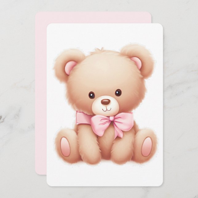 Teddy Bear Pink Baby Shower Invitation (Front/Back)