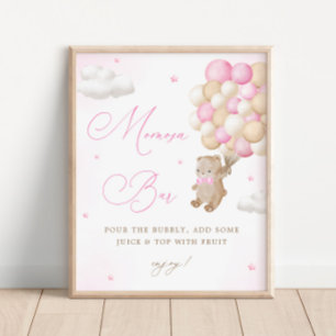 Teddy Bear Pink Baby Shower Mimosa Bar Poster