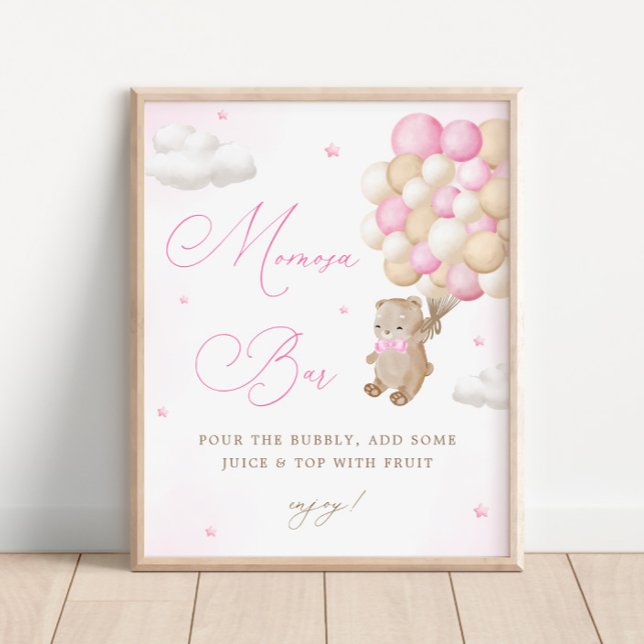 Teddy Bear Pink Baby Shower Mimosa Bar Poster (Creator Uploaded)