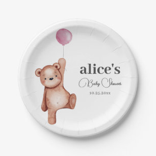 Teddy Bear Pink Baby Shower Paper Plates