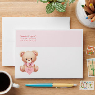 Teddy Bear Pink Baby Shower Return Address Envelope