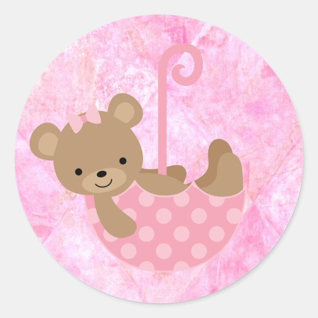 Teddy Bear Pink Baby Shower Stickers (Front)