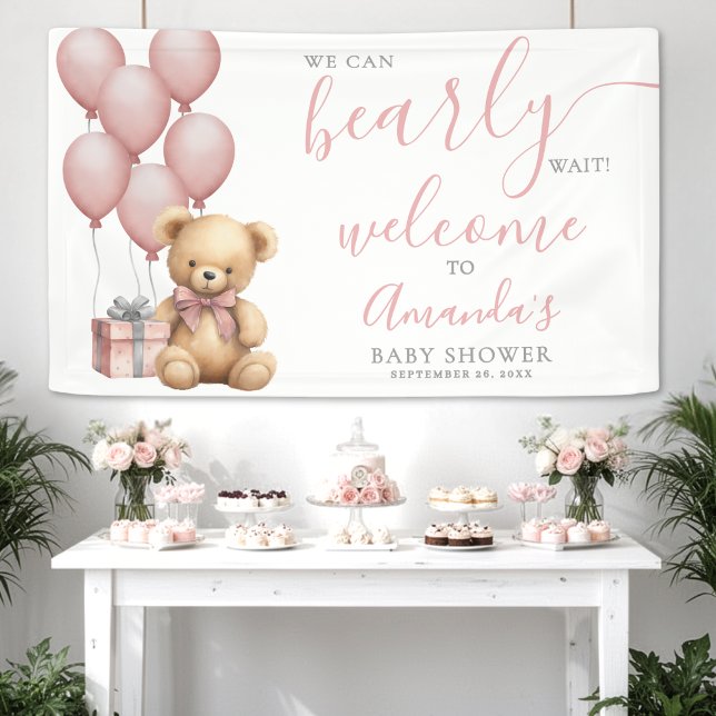 Teddy Bear Pink Baby Shower Welcome Banner (Teddy Bear Pink Baby Shower Welcome Banner )