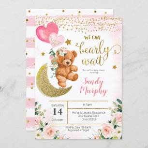 Teddy Bear Pink Balloon Baby Shower Invitation