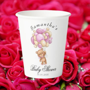 Teddy Bear Pink Balloon Baby Shower Paper Cups