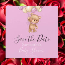 Teddy Bear Pink Balloon Baby Shower Save the Date