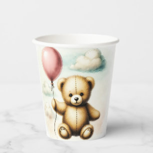 Teddy Bear Pink Balloon Bearly Wait Baby Shower Paper Cups