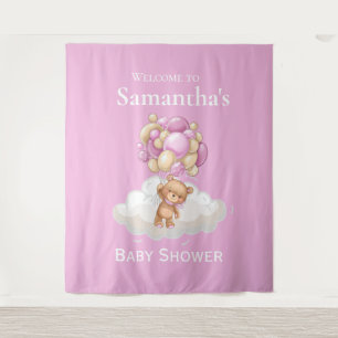 Teddy Bear Pink Balloons baby Shower backdrop Tapestry