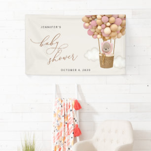 Teddy Bear, Pink Balloons, Baby Shower Welcome Banner
