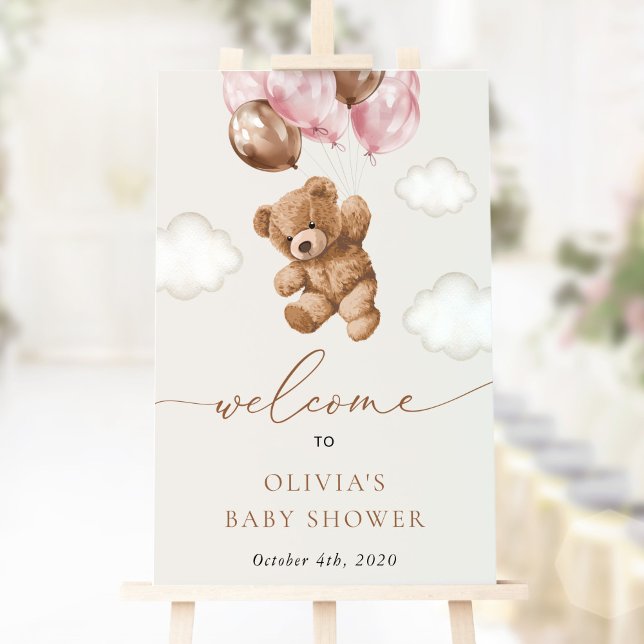 Teddy Bear, Pink Balloons, Baby Shower Welcome Poster (Creator Uploaded)