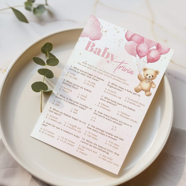 Teddy bear pink balloons baby trivia game (Creator Uploaded)