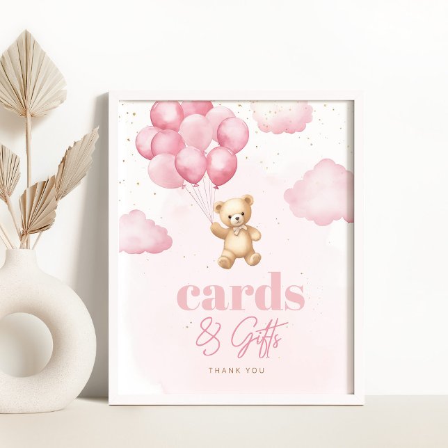 Teddy bear pink balloons Cards and Gifts Poster (Creator Uploaded)