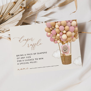 Teddy Bear, Pink Balloons, Diaper Raffle Enclosure Card