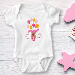Teddy Bear Pink Balloons Girl Name Baby Bodysuit