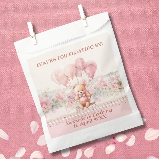 Teddy Bear Pink Balloons Girl's Birthday Thank You Favour Bags (Creator Uploaded)
