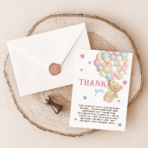 Teddy Bear Pink Blue Gender Reveal  Thank You Card