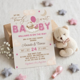 Teddy Bear Pink Boho Girl Baby Shower Invitation