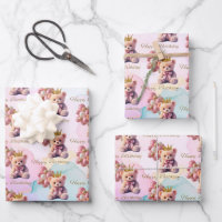 Teddy Bear Pink Bow Gold Crown Happy Birthday