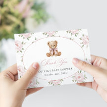 Teddy Bear, Pink Bow, Pink Flowers, Baby Shower