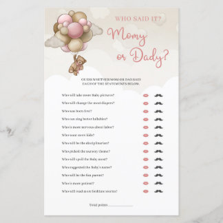 Teddy bear pink brown ivory Mummy or Daddy game