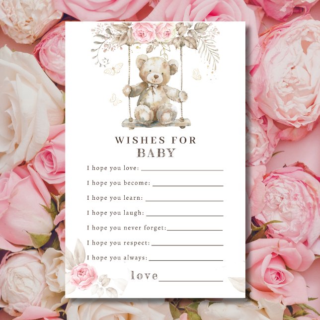 Teddy Bear Pink Floral Baby Shower Wishes for Baby (Creator Uploaded)