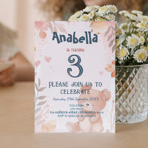 Teddy Bear Pink Girl Birthday Party Invitation