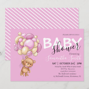 Teddy Bear Pink Girl Invitations