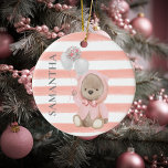 Teddy Bear Pink Girl's Personalised Baby Gift  Ceramic Tree Decoration<br><div class="desc">This design may be personalised in the area provided by changing the photo and/or text. Or it can be customised by clicking Personalise this Template and then choosing the click to customise further option and delete or change the colour of the background, add text, change the text colour or style,...</div>
