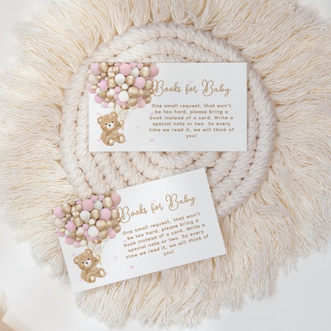 Teddy Bear Pink Heart & Balloon Baby Girl Shower Enclosure Card (Creator Uploaded)