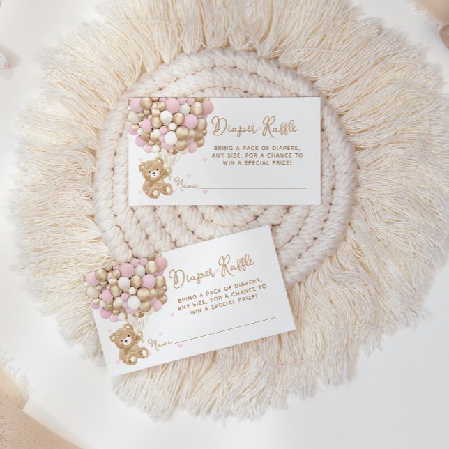 Teddy Bear Pink Heart & Balloon Baby Girl Shower Enclosure Card (Creator Uploaded)