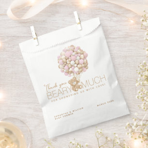 Teddy Bear Pink Heart & Balloon Baby Girl Shower Favour Bags