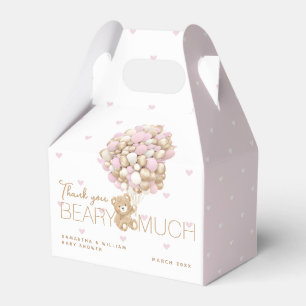 Teddy Bear Pink Heart & Balloon Baby Girl Shower Favour Box