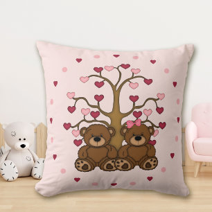 Teddy Bear Pink Heart Tree Cushion