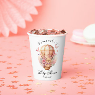 Teddy Bear Pink Hot Air Balloon Baby Paper Cups