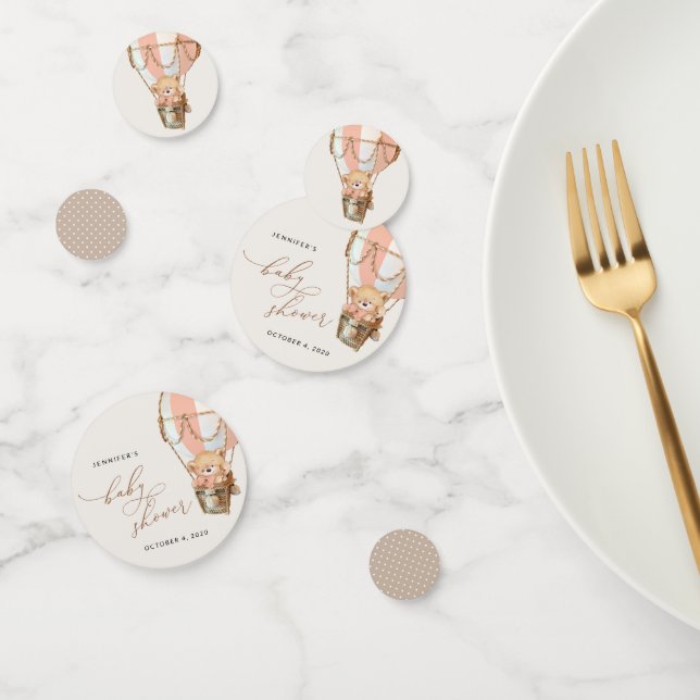 Teddy Bear, Pink Hot Air Balloon, Baby Shower Confetti (Group)