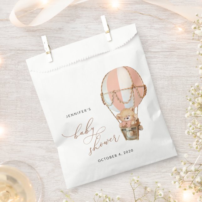 Teddy Bear, Pink Hot Air Balloon, Baby Shower Favour Bags (Clipped)