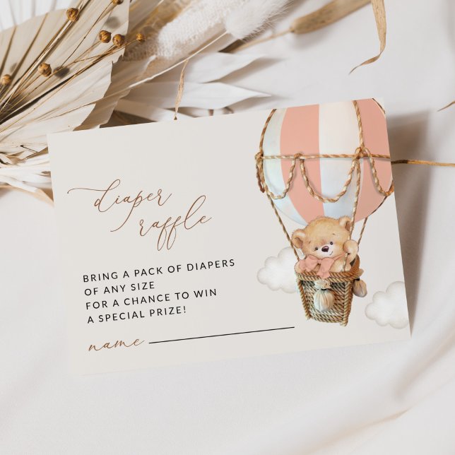 Teddy Bear, Pink Hot Air Balloon, Diaper Raffle Enclosure Card (Creator Uploaded)